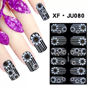 black and white full tips series with art work stickers for nail art