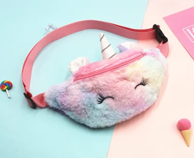 Children&prime;s Plush Unicorn Cartoon Pack Students Waist Bag