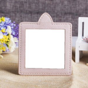 Mini Pocket Mirror  Square Travel Cosmetic Mirror With Leather Pouch