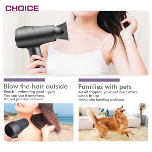 Professional Portable Household Ionic Blow Dryer Hotel Use Rechargeable Wireless Cordless Hair Dryer