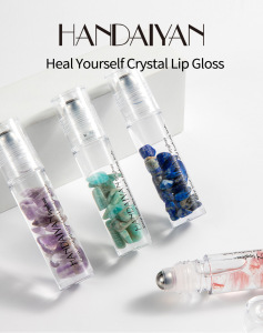 Vegan Private Label Crystal Stone Roll-On Lip Oil Plumper Clear Plumping Lip Gloss Lip Gloss