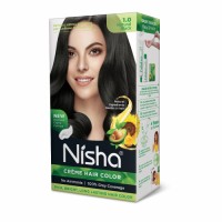 Nisha Creme Hair Color for Women - Natural Black, 60g+60ml, Long-lasting, 100% Grey Coverage Permanent Hair Colour for Soft, Shiny, Healthy Hair