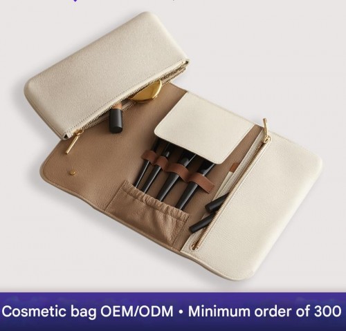 High-end Portable Travel Luxury Genuine Leather Makeup Brush Storage Pouch Cosmetic Bag