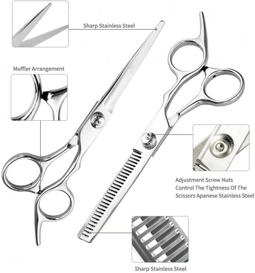 Hair Cutting Scissors Kit 9 PCS Stainless Steel Haircut Shears Set with Trimming Scissors-Thinning Scissor-Comb-Hair Clip Sliver