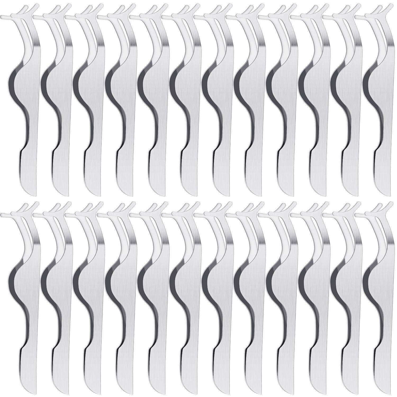 24 PCS False Eyelashes Applicator Tool Stainless Steel Eyelash Extension Tweezers Remover Clip Tweezers Nipper Eyelash(Silver)