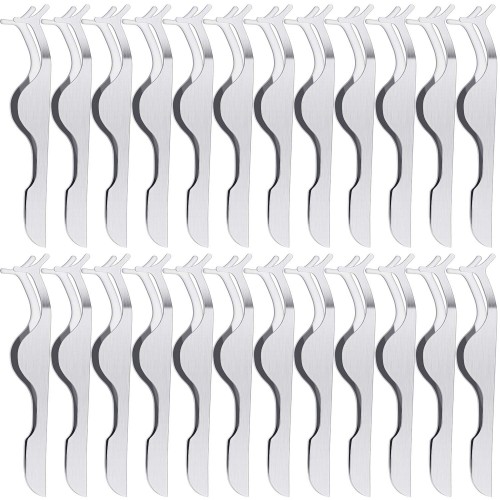24 PCS False Eyelashes Applicator Tool Stainless Steel Eyelash Extension Tweezers Remover Clip Tweezers Nipper Eyelash(Silver)