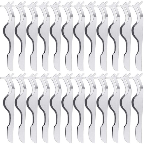 24 PCS False Eyelashes Applicator Tool Stainless Steel Eyelash Extension Tweezers Remover Clip Tweezers Nipper Eyelash(Silver)