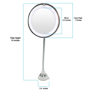 10x Magnifying Flexible Gooseneck Makeup Mirror With Led Light Bathroom Suction Cup 7 Inch