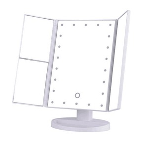 22 LED Lighted Vanity Makeup Tri-Fold with 1X 2X 3X Magnifiers 180 Degree Free Rotation Countertop Bathroom Cosmetic Mirror
