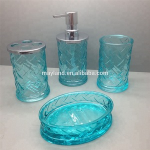 New product glass home garden 4 Piece Bathroom Accessories Set Soap Dispenser for Bath Gift Set