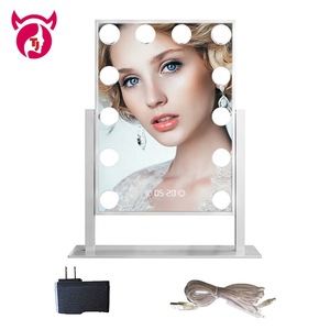 Newest Large 12 Big Led Bulbs Hollywood Style Vanity Girl Makeup Mirror with 5x Magnifier and Clock