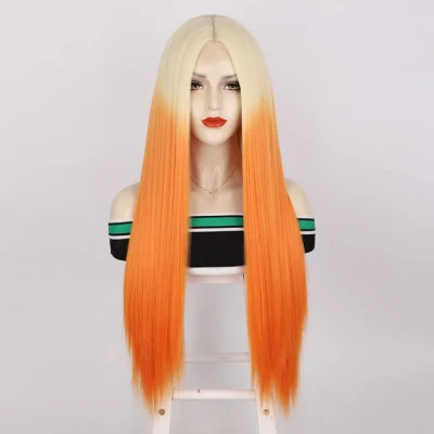 Ombre Color Long Straight Pre Pluckede Synthetic U Part Lace Front Wigs