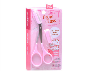 Pink Plastic Handle Makeup Eyebrow Trimmer Cutting Scissor With Mini Comb