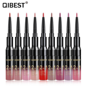 QIBEST 2 In 1 Double Head Lipstick Lip Liner Pencils Waterproof Long Lasting Pigments Nude Lipliner Pen