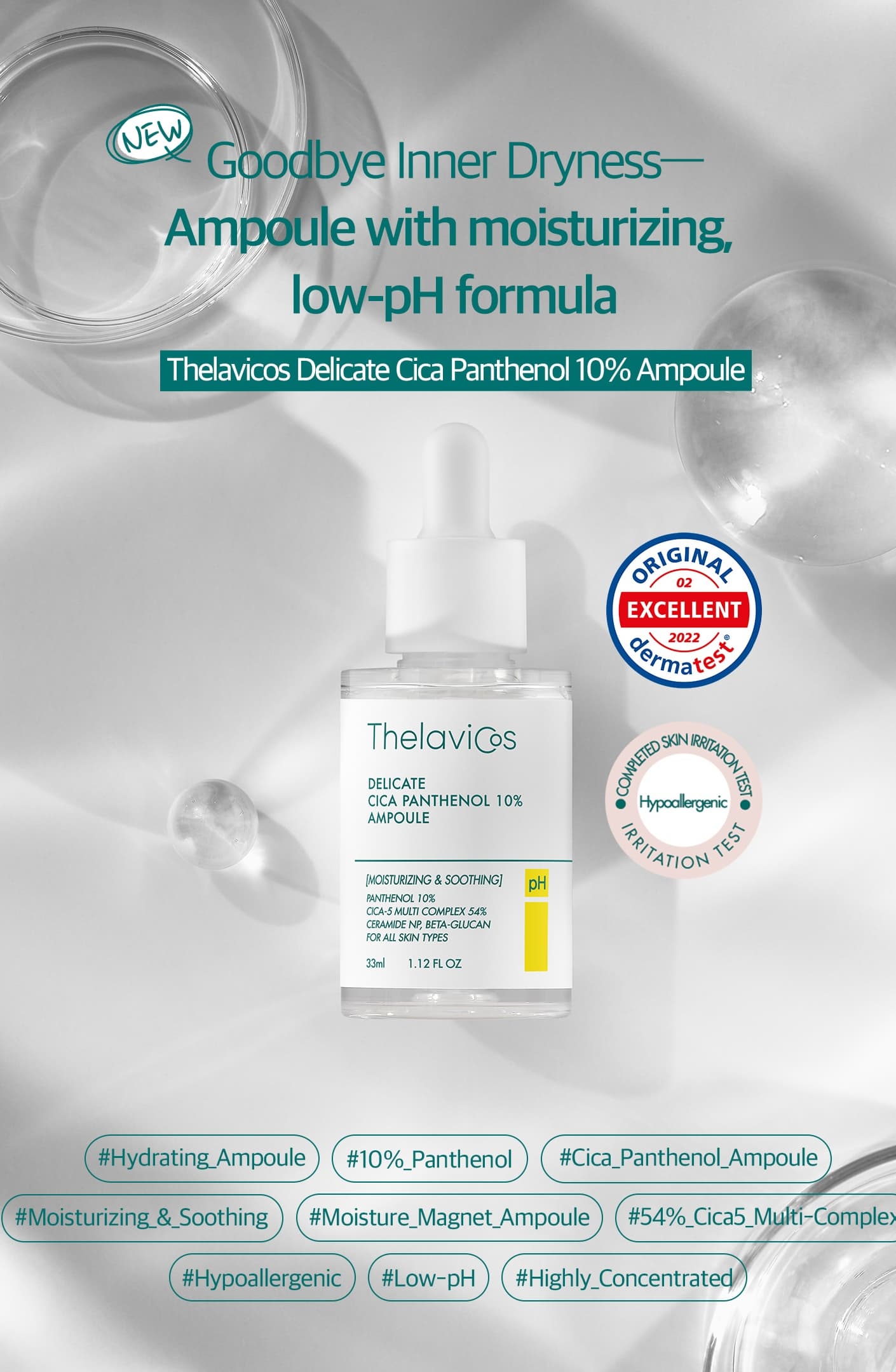 Skin Care Hydrating Ampoule 10% Panthenol &amp; 54% Cica5 Multi Complex 33ml