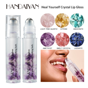 Vegan Private Label Crystal Stone Roll-On Lip Oil Plumper Clear Plumping Lip Gloss Lip Gloss