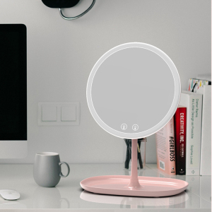 Wholesale Pink Standing Table Mirror LED Makeup Mirror with Container