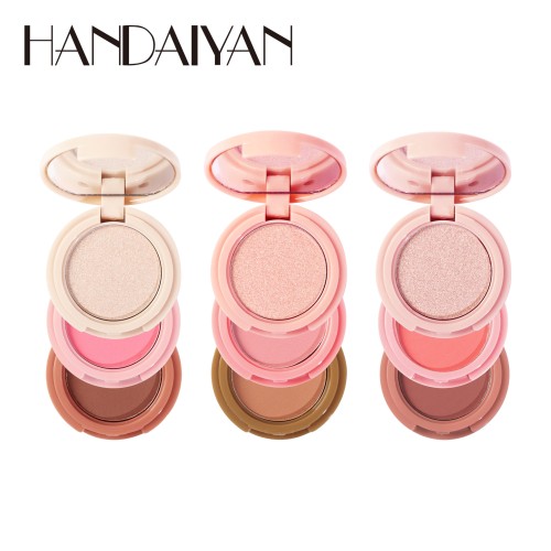 Handaiyan Wholesale New Product European and American High Gloss Powder Blusher Dressing 3in1 One Piece Disc