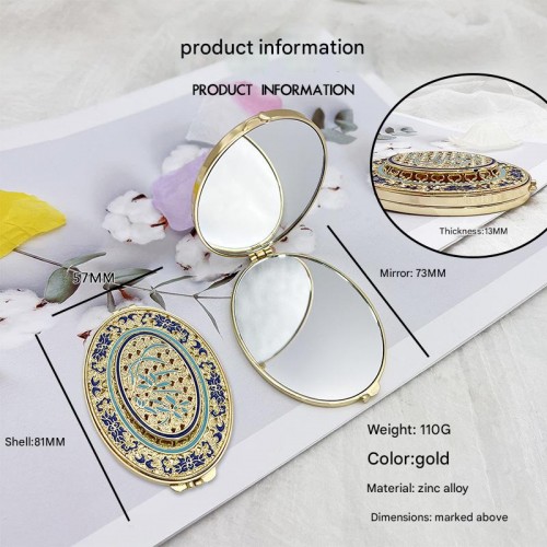 Custom Retro Style Embossed Hollow Creative Folding Double-sided Pocket Makeup Mirror