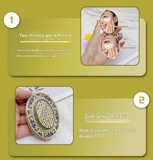 Custom Retro Style Embossed Hollow Creative Folding Double-sided Pocket Makeup Mirror