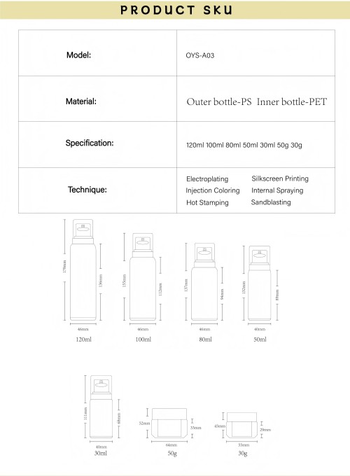 Double Layer PS/PET Skincare Bottle Set (OYS-A03) - 30ml/50ml/80ml/100ml/120ml, Stock Cosmetic Packaging Bottles & Jars
