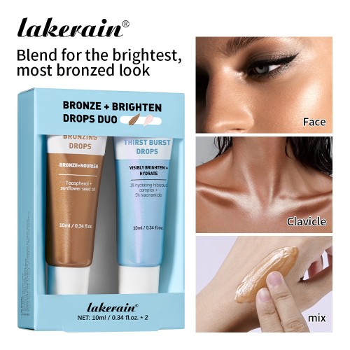 Travel Size Brightening Bronzing Serum Kit, Moisturizing Self‑Tanning Drops, Nourishing Skin Glow for Face & Body Use