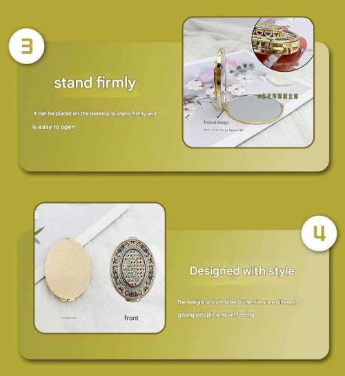 Custom Retro Style Embossed Hollow Creative Folding Double-sided Pocket Makeup Mirror