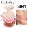 Handaiyan Wholesale New Product European and American High Gloss Powder Blusher Dressing 3in1 One Piece Disc
