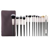 Custom Private Label 16 Pcs Professional Makeup Brush Set with Leather Travel Case Soft Synthetic Hair Cosmetic Brushes Wholesale
