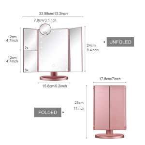 22 Light Touch Screen LED Makeup Tri-fold Mirror Table Desktop Vanity Magnifying Mirrors 3 Folding Adjustable Mirror