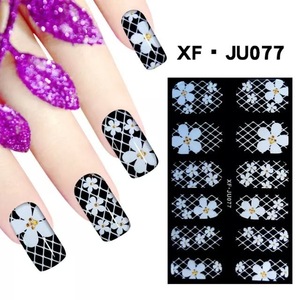 black and white full tips series with art work stickers for nail art