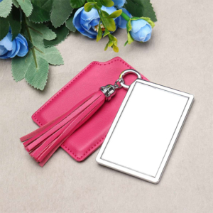 Custom Private label Lovely Square Pu cosmetic mirror Portable makeup mirror with Tassels Case