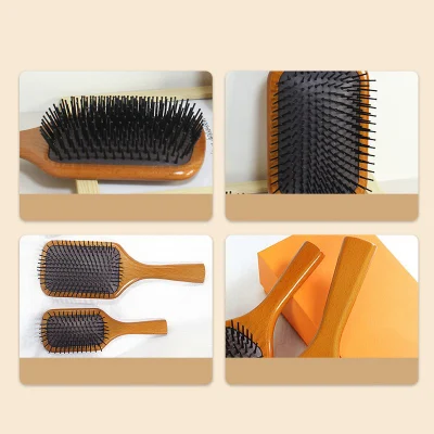 Customize Luxury Gift Bamboo Wood Hair Comb Wooden Paddle Brush Air Bag Comb Hair Brush Wet Dry Hair Extension Brush
