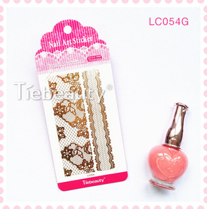 Fashional and classic Lace nail stickers, DIY nail art design gold