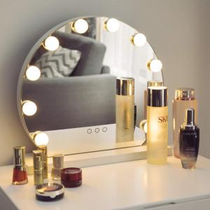 Makeup Vanity Tabletop Mirror with Light Hollywood Style Mirror HD Cosmetic Mirror with 10 LED Dimmable Bulbs 3 Color Modes
