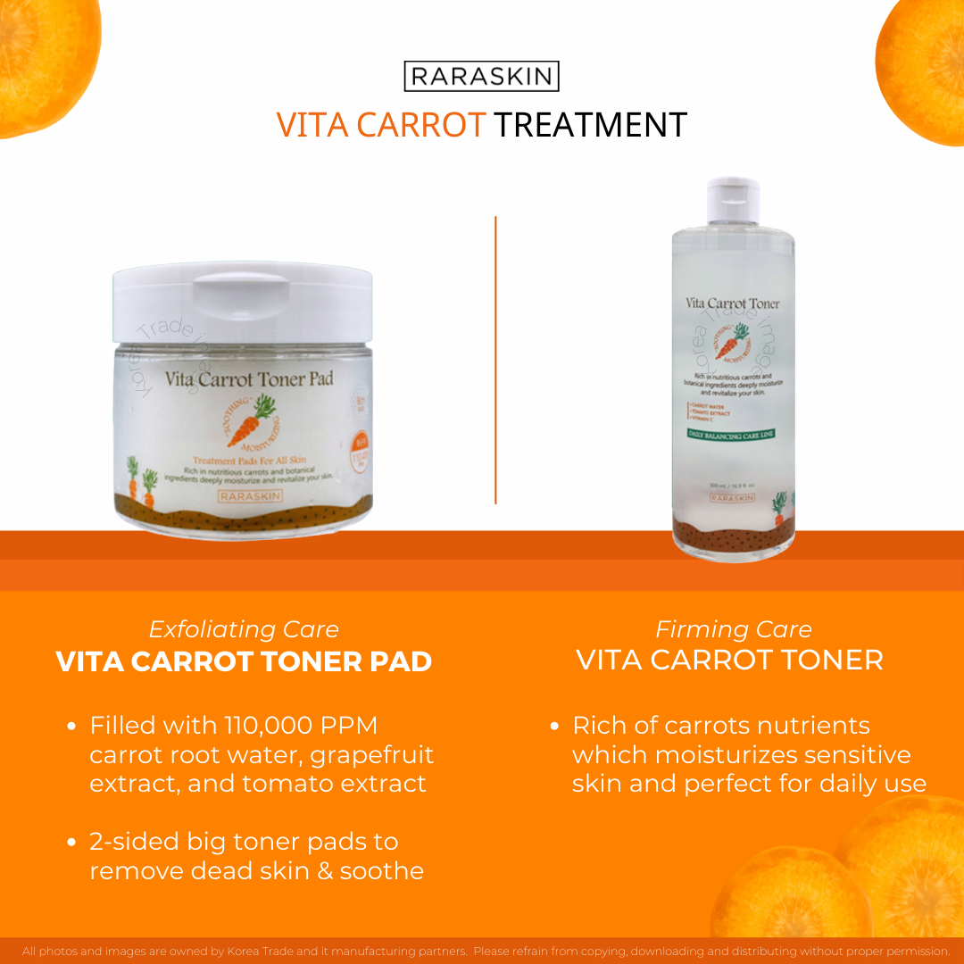 RARASKIN VITA CARROT TREATMENT TONER PAD AND TONER