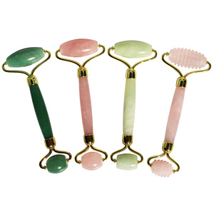 Skin care tools Green Roller Jade and Gua Sha Jade for facial with with Zinc Alloy Frame