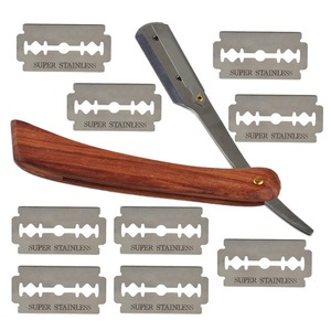 Straight Edge Barber Steel Razor Folding Shaving Knife + blade pack