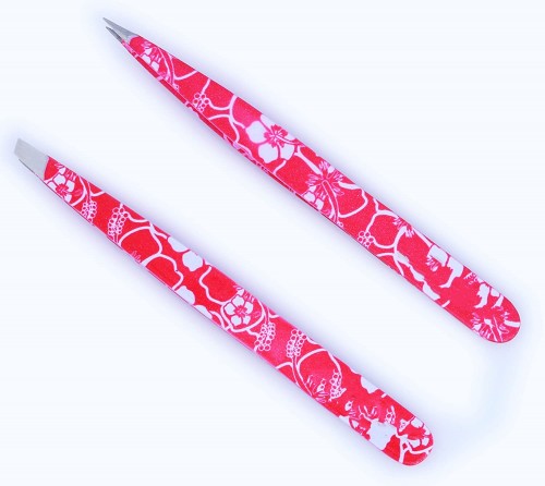 Eyebrow Plucking Ingrown Hair-Best for Eyebrow Hair Facial Hair Removal-Stainless Steel (2 PCs Pink Flower Tweezers Set)