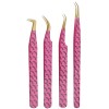 Set of 4 Diamond Grip Eyelash Extensions Tweezers Japanese Stainless Steel Lash Tweezer (Pink)