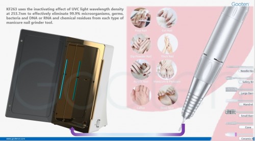 Portable auto utraviolet-C germicidal irradiating block for re-usable dental tools & cosmetics instruments