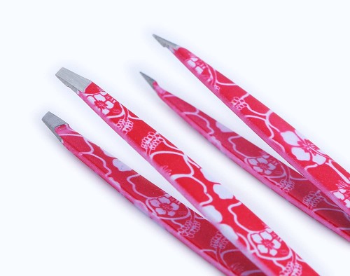 Eyebrow Plucking Ingrown Hair-Best for Eyebrow Hair Facial Hair Removal-Stainless Steel (2 PCs Pink Flower Tweezers Set)