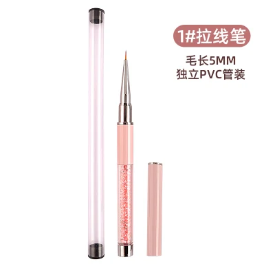 5/7/9/11/13/15mm Rhinestones Handle UV Gel Acrylic Tips Grid Stripes Nails Art Drawing Pen Painting Tools Nail Liner Brush