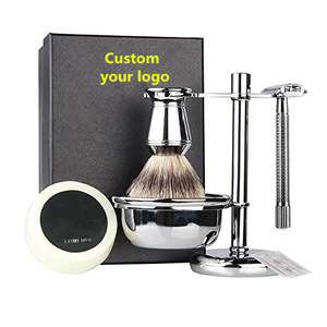 Badger Hair Shaving Brush and Chrome Razor Stand Shaving Set