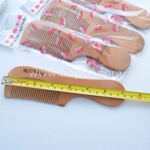 Best sell Natural materials processing comb peach color wooden comb hair, laser marking