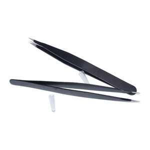 Custom logo stainless steel black eyebrow point tweezers