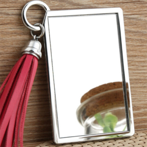 Custom Private label Lovely Square Pu cosmetic mirror Portable makeup mirror with Tassels Case