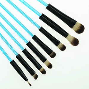 Customized High End Crystal Blue Acrylic Cosmetic Brushes Vegan Fiber