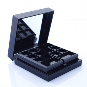 Double Layer black 8 color eyeshadow powder containers eye shadow case with mirror