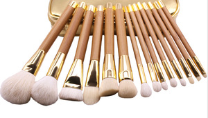 Goat hair 15pcs gold color high quality makeup brushes set in PU bag Customized Brushes Makeup